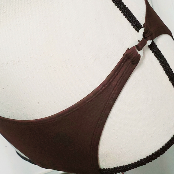 Merona Women Size Small Swimsuit Bathing Bikini Set Stripe/ Solid Pink Brown - Picture 4 of 9